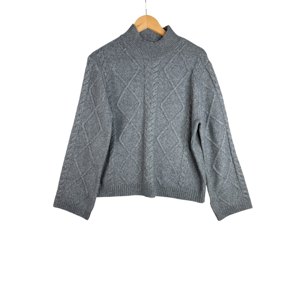 LOFT Women's Mock Neck Cable Knit Gray Sweater‎ Size XL